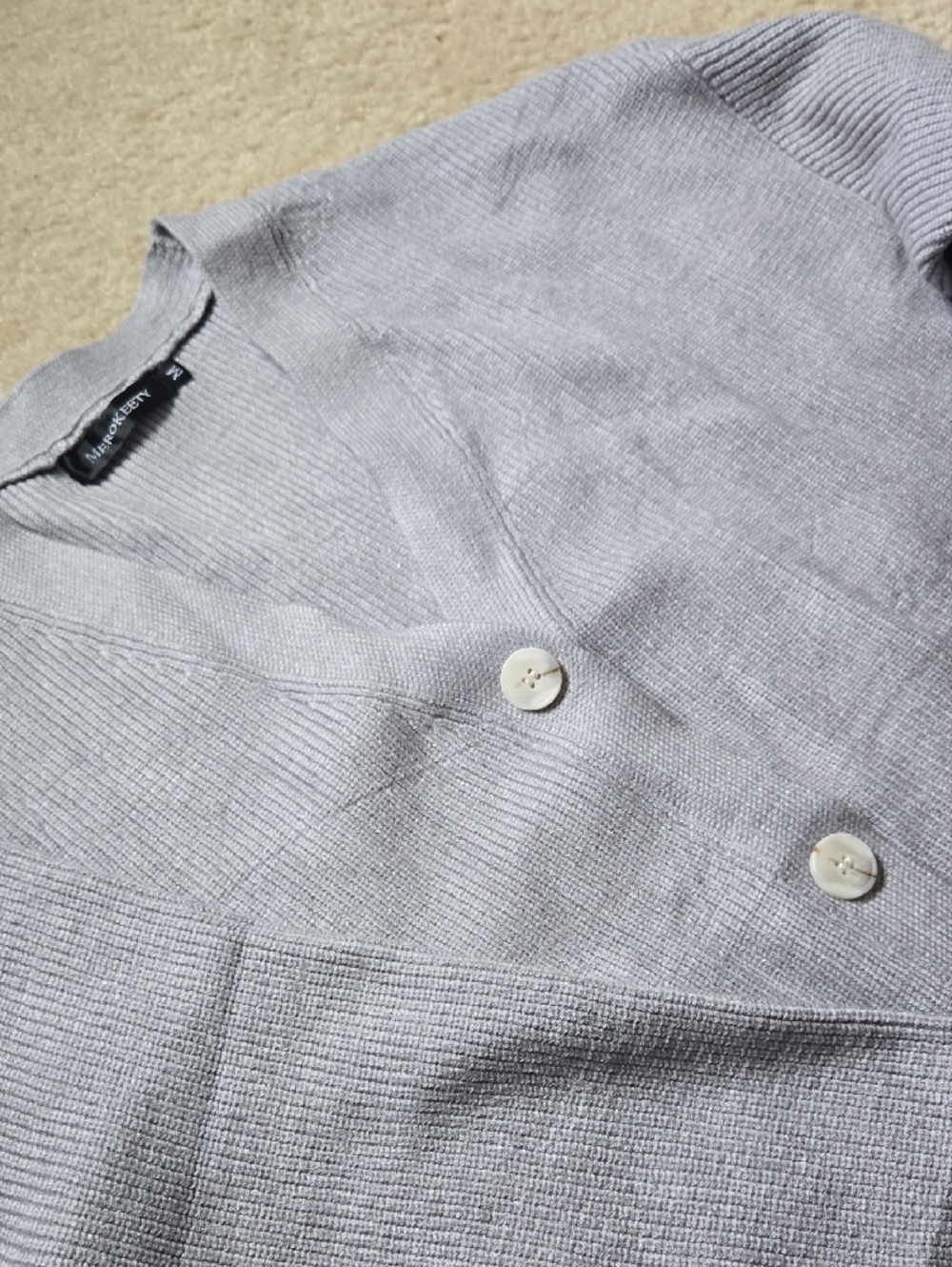 Light Gray Ribbed V-Neck Button Cardigan - Picture 2 of 2
